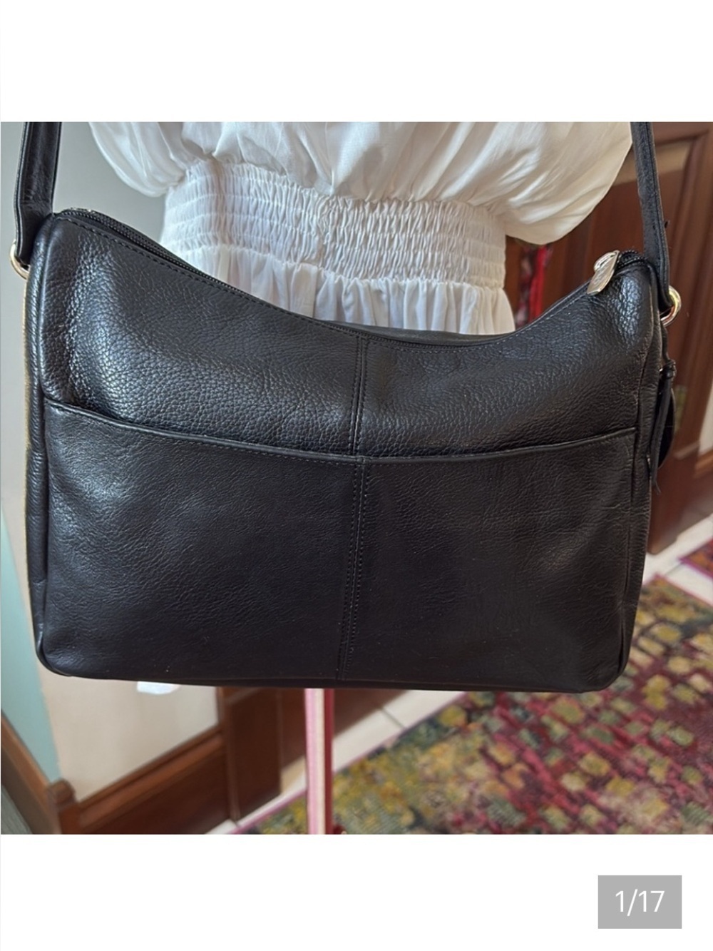 Rolf’s   Shoulder bag  genuine leather  black  front & back exterior pockets